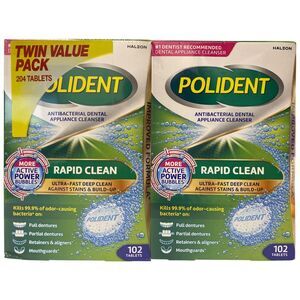 Polident Flavorless Rapid Clean Dental Cleanser Tablets, 102ct., 2pk